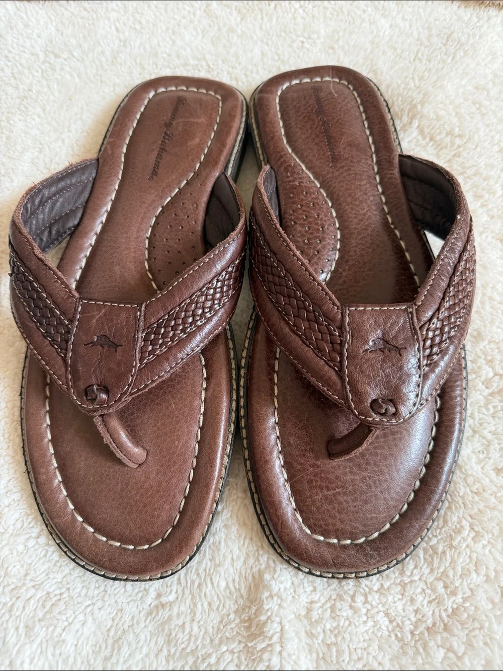 Tommy Bahama Brown Leather Men’s Flip-Flop Sandals/Brand new!